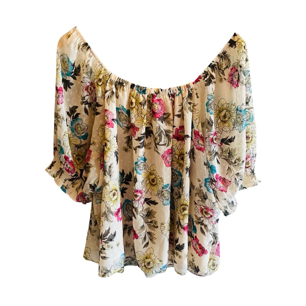 TORRID Floral Kentucky Derby Chiffon Clip‎ Dot Blouson Short Sleeve Blouse - Picture 4 of 8